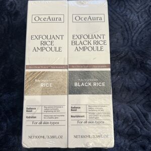 New OceAura 2 PACK Exfoliant Black Rice Ampoule & Exfoliant Rice Ampoule 3.38oz